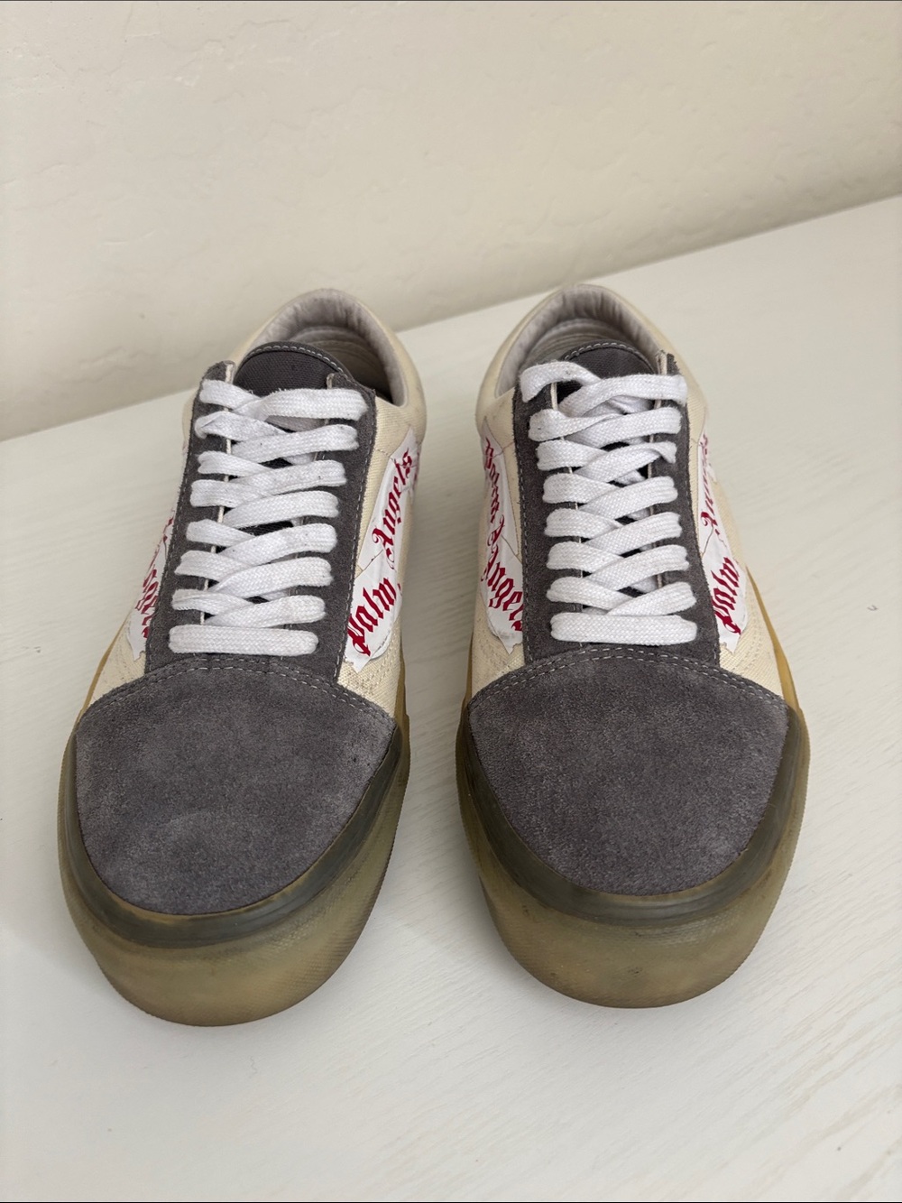 Palm Angels Men’s Low-Top Sneakers in Gray, Cream & Red